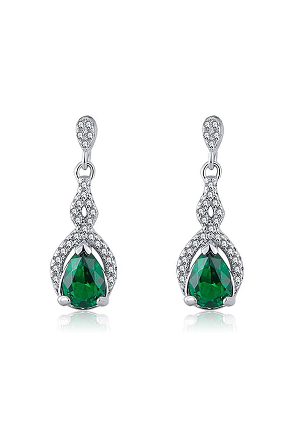 Drop Stud Earrings for Women Green Pear Cz Sterling Silver Ginger Lyne Collection