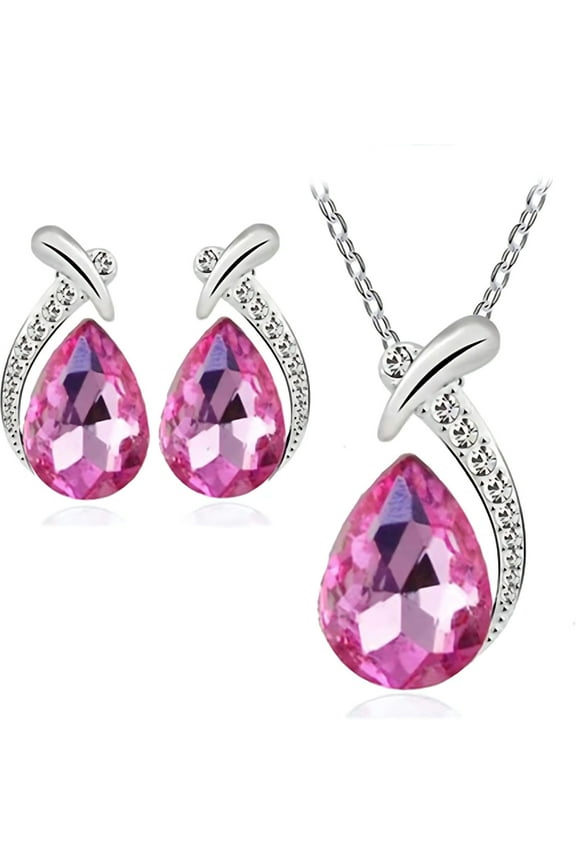 Drop Water Crystal Necklace & Earring Set, Flash Diamond Pendant Jewelry for Women, Elegant Outfit