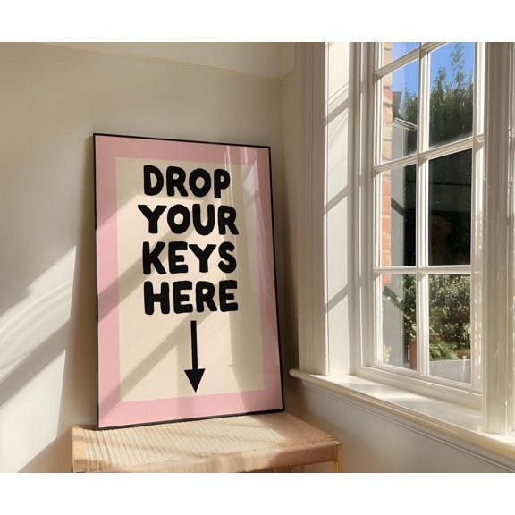 Drop Your Keys Here Art Print Neutral Typography Entryway Home Decor