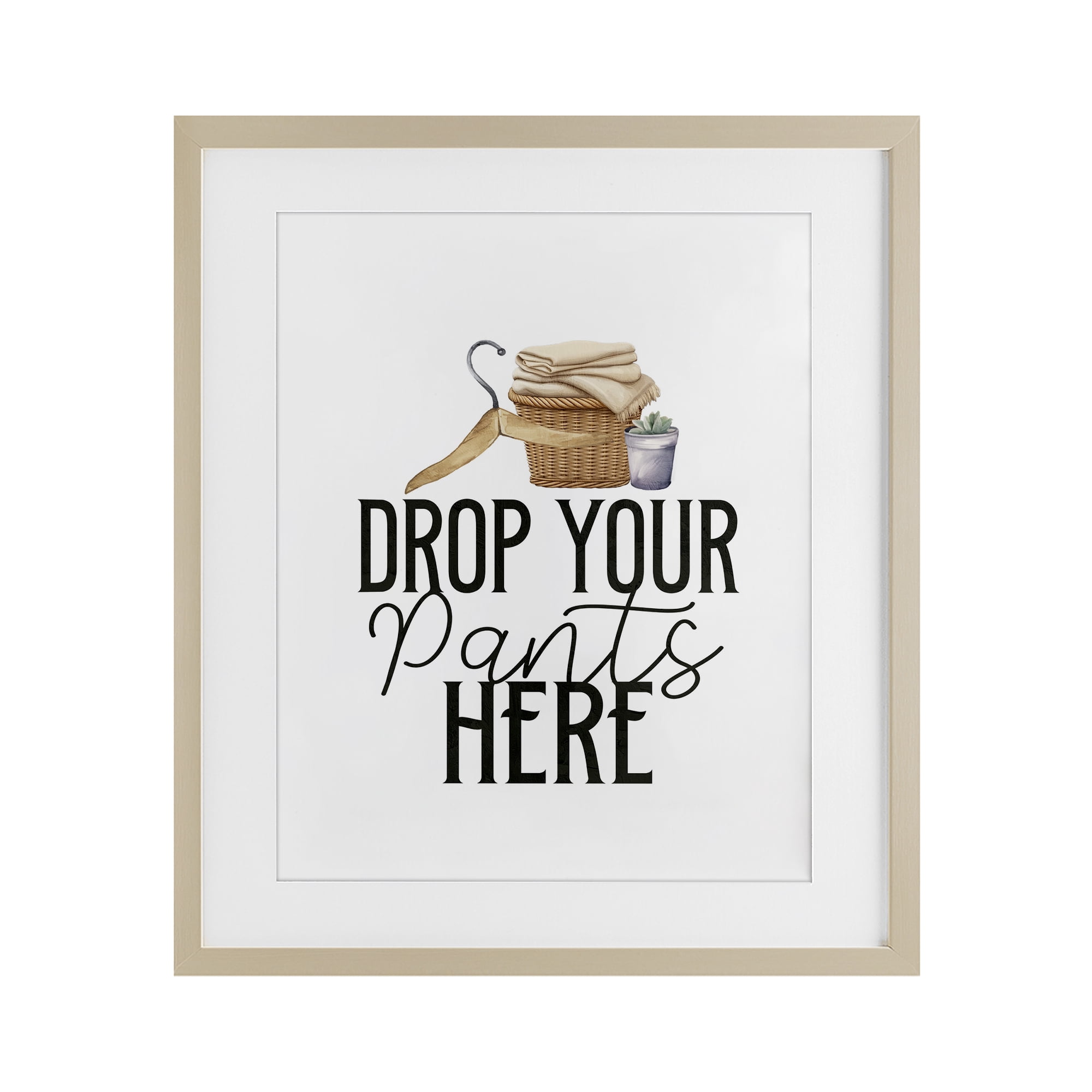 Drop Your Pants Here Minimal Birch Framed Print Under Glass, design by Kim Allen