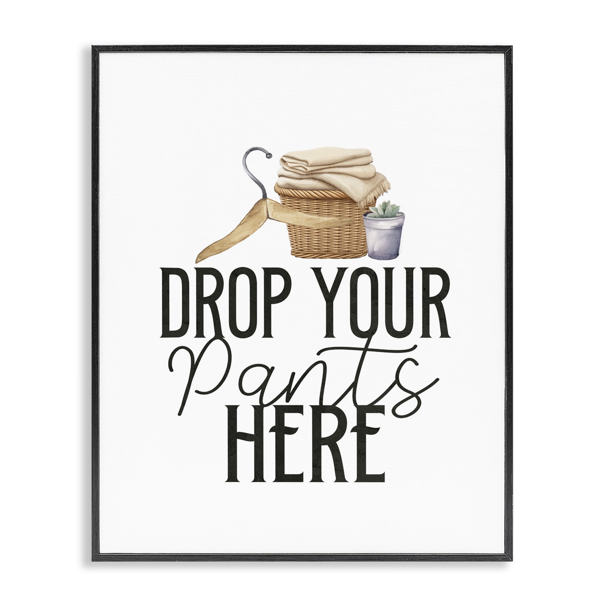 Drop Your Pants Here Minimal Black Framed Giclee Art, design by Kim Allen