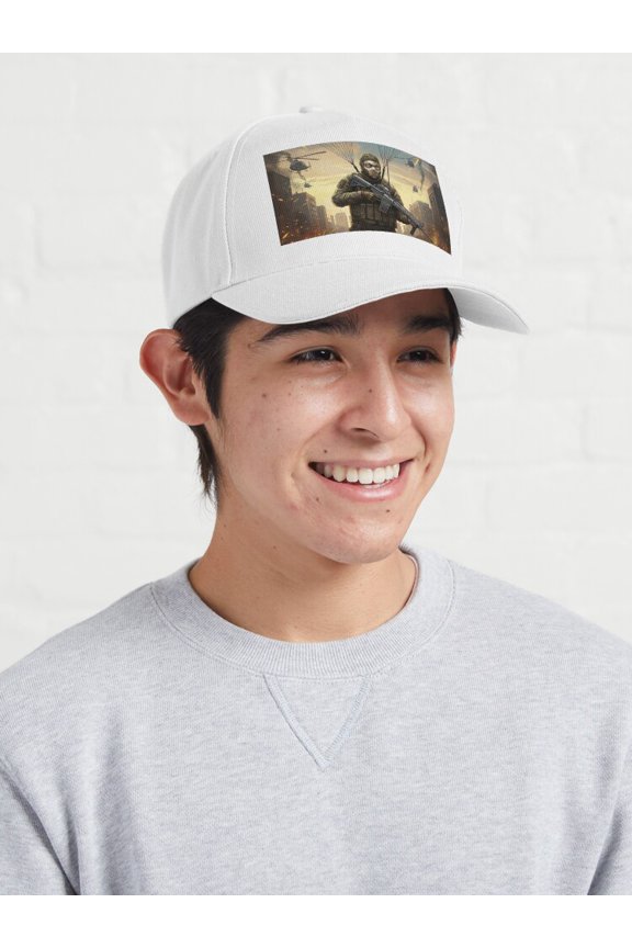 Drop Zone Chaos Baseball Hat, Warzone-Inspired Action Graphic Design, Classic Cap
