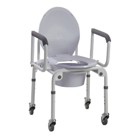 Drop-arm commode with wheels, aluminum, 1 ea