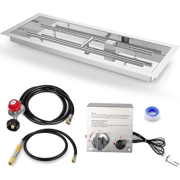 Drop-in Fire Pit Kit, H-Shape Burner with Pan, Spark Ignition Kit for Gas Fire Pit, Fire Pit Table Insert Stainless Steel for Indoor Outdoor Decoration