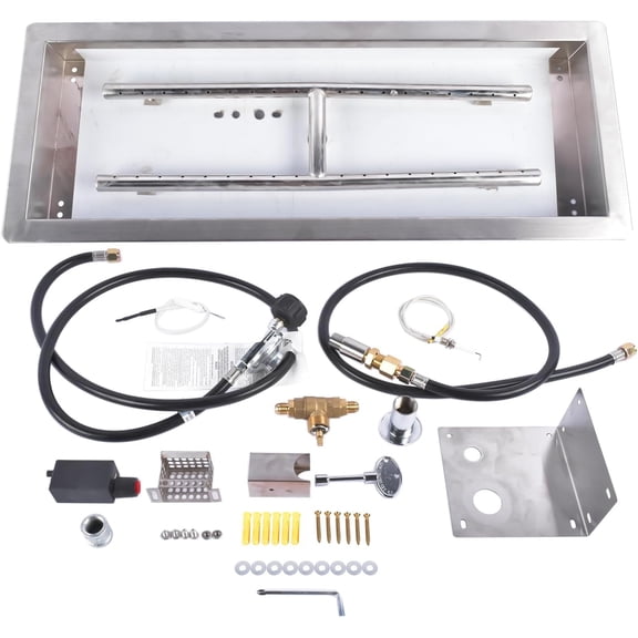 Drop-in Fire Pit Pan, Rectangular Stainless Steel Fire Pit Burner Kit, Propane Gas Fire Pan 120,000 BTU with H-Burner for Indoor or Outdoor Use (Rectangular, 24 x 8 inch)