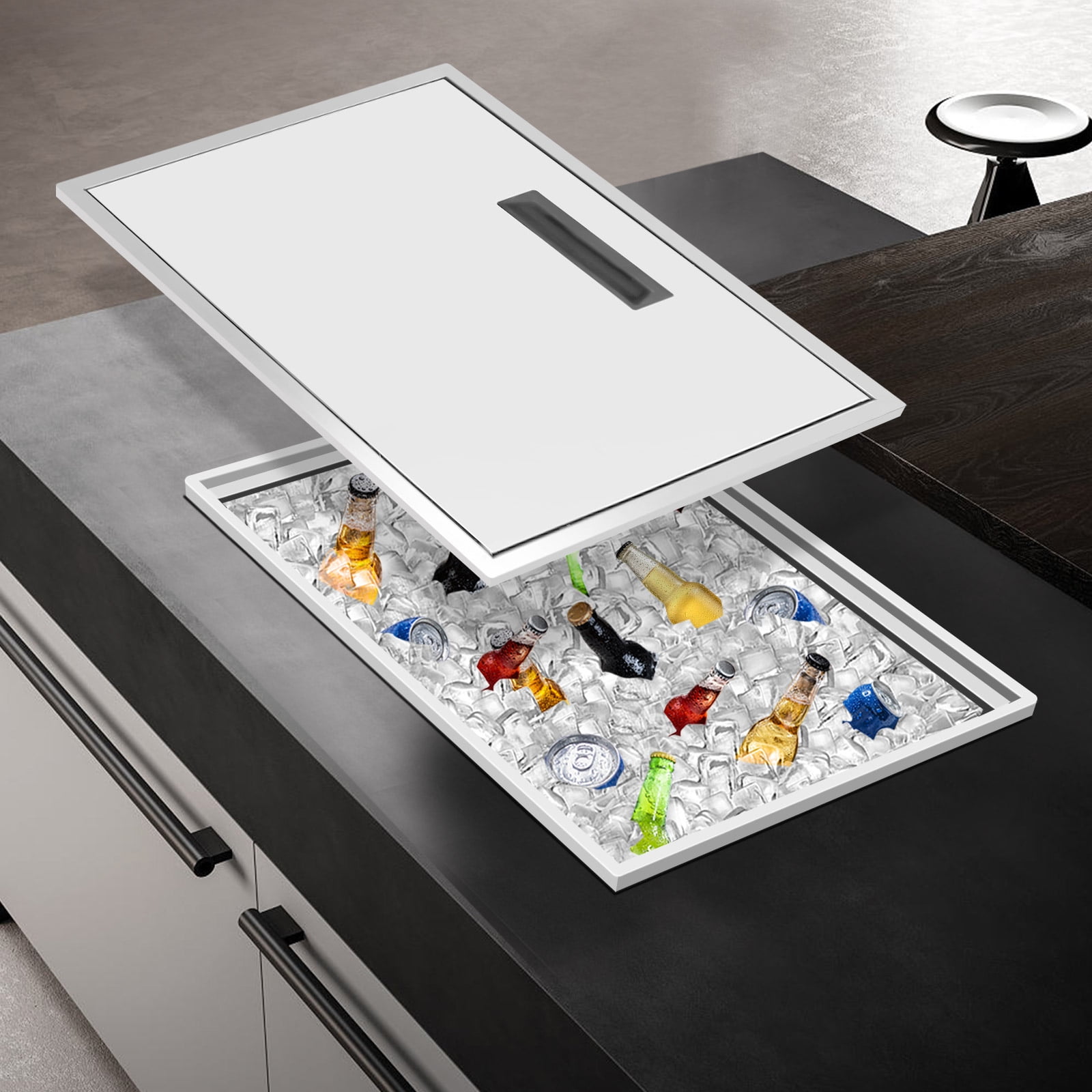 Drop in Ice Chest 20.5''L x 13.5''W x 12.2''H with Cover 304 Stainless Steel Drop in Cooler for Cold Wine Beer