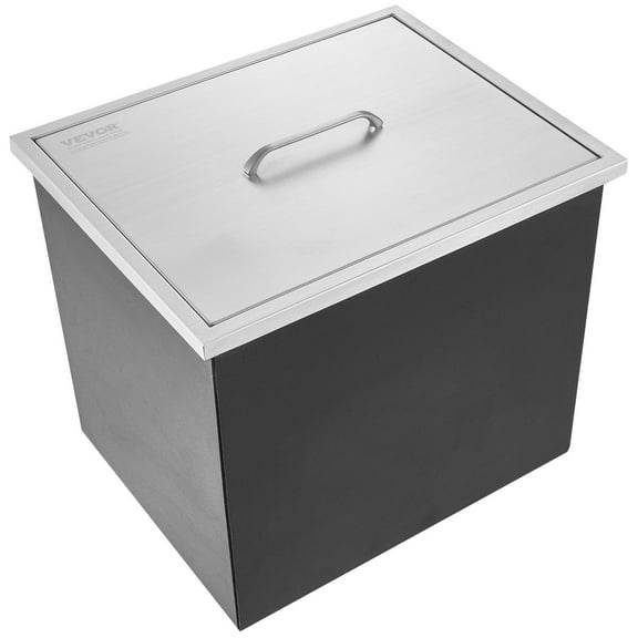 Drop-in Ice Chest, 20"L x 14"W x 12"H, 40 qt Stainless Steel Commercial Ice Cooler Bin with Cover, Drain Pipe & Plug, for Outdoor Kitchen, Bar, Cold Wine and Beer Storage