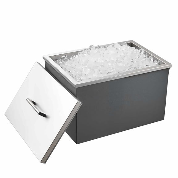 Drop in Ice Chest, 31.7 Quart Stainless Steel Cooler - Outdoor Kitchen Bar Ice Bin with Drain, 20x14x12 Inch - Wine, Beer, Beverage Cooling