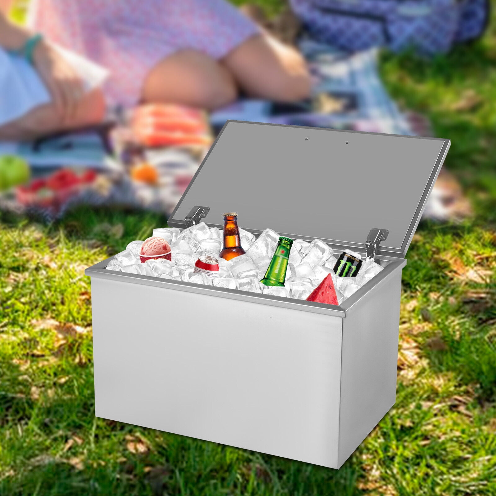 Drop in Ice Chest Beer Ice Bin Chiller Cooler Stainless Steel with Hinged Cover