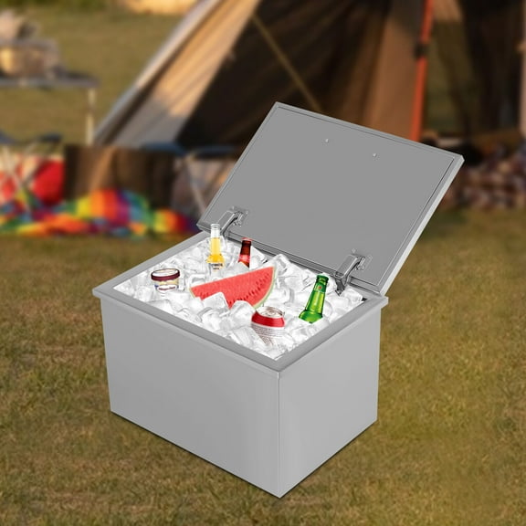 Drop in Ice Chest Stainless Steel Ice Cooler Outdoor Kitchen Bar Freestanding Ice Bin