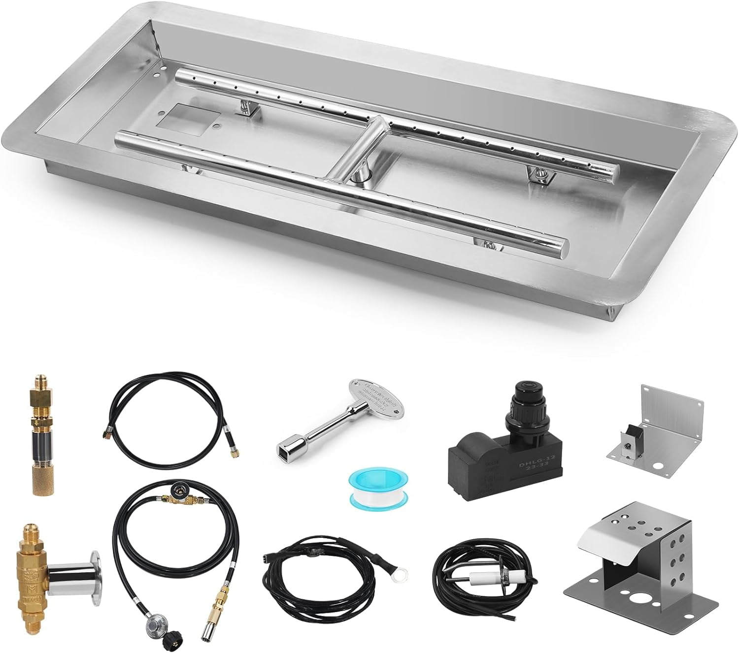 Dropin Insert Fire Pit Pan Burner Kit, 8"x 24" Rectangular Propane Gas
