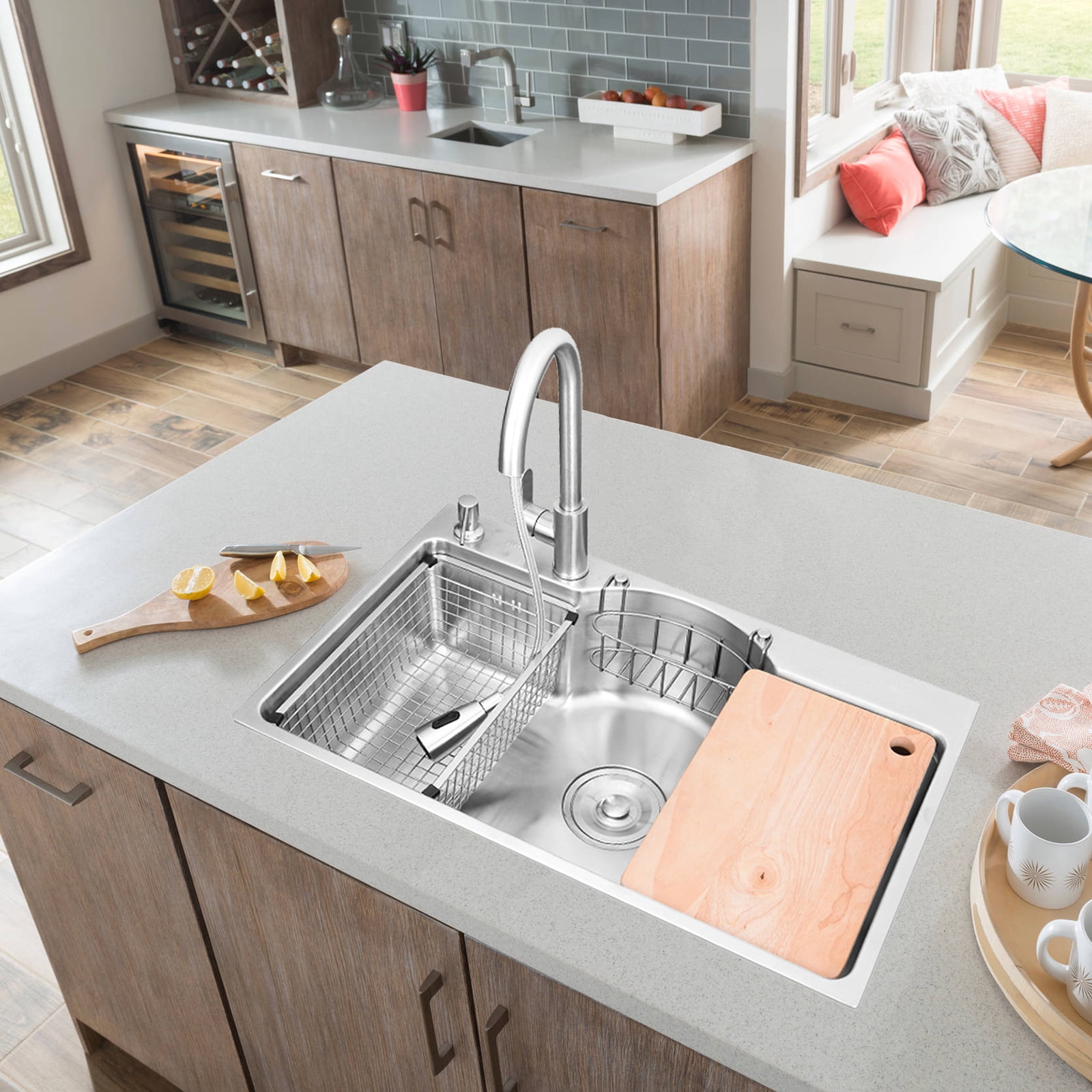 Drop-in Kitchen Sink Single Bowl with 2 Holes, 304 Stainless Steel ...