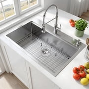 33 x 22 Drop In Kitchen Sink, Topmount 304 Stainless Steel Single Bowl Sink with Accessories, Deep Overmount Kitchen Sink, 9 Inch Depth