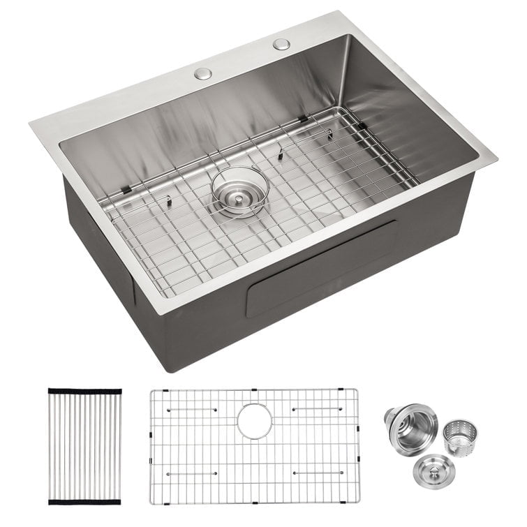 25'' Brushed Nickel Stainless Steel Single Bowl Drop-In Kitchen Sink