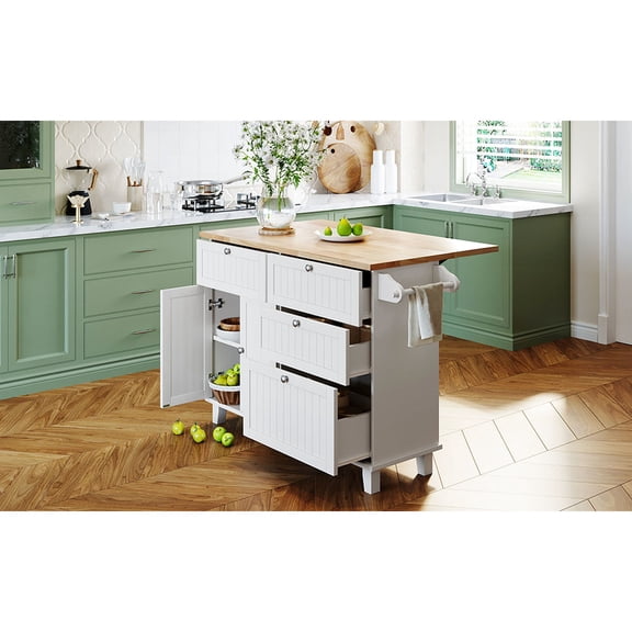 Drop-leaf Rubberwood Tabletop, Adjustable Shelf | Kitchen Dining with Spacious Storage and Comfortable Seating