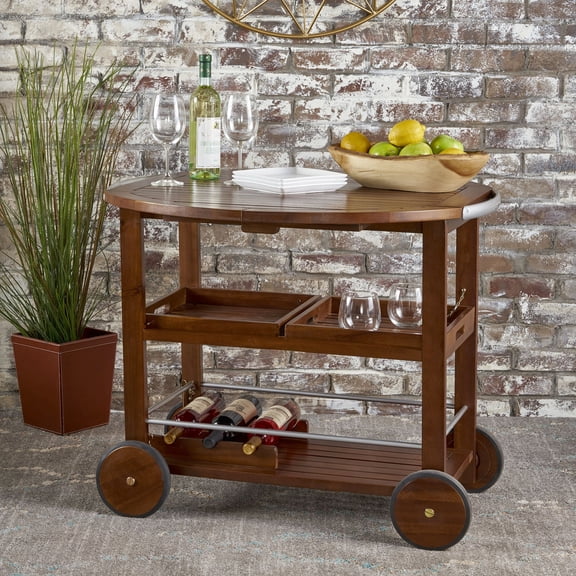 Drop - leaf bar cart with locking wheels for outdoor hosting saves space and stays stable