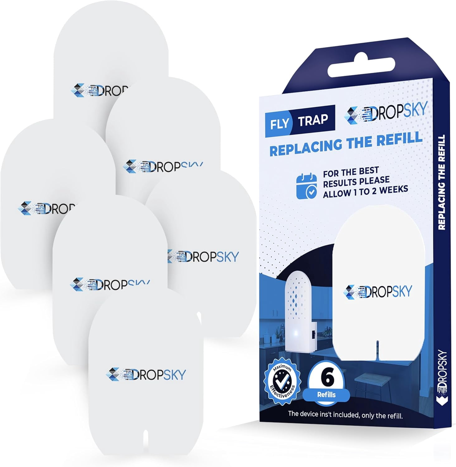 DropSky Flying Insect Trap Refill- Plug in Bug Catcher Indoor Refills, Indoor Fly Trap, Indoor Fly Trap,Trap for Mosquitos, Bugs, Insects, Gnats, Moth and Fruit Flies -Plug in Refill (Pack of 6 DP09)
