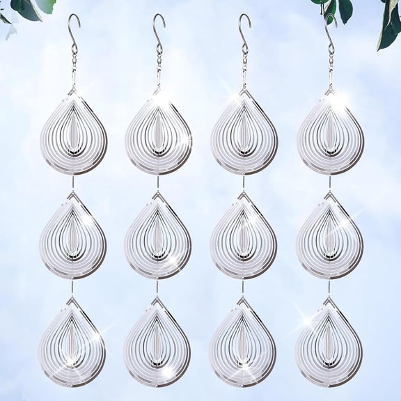 Droplet Bird Scare Discs Set, Metal Reflectors Shiny Wind Spinners for Outdoor Garden Decor, Reflective Devices Deterrents to Keep Birds Away from Outside Patio Porch Yard Fruit Trees