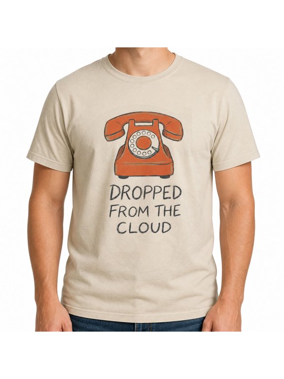 Dropped From The Cloud Retro Phone Graphic T-Shirt, Vintage Tech Unisex Tee, Cream, Size L