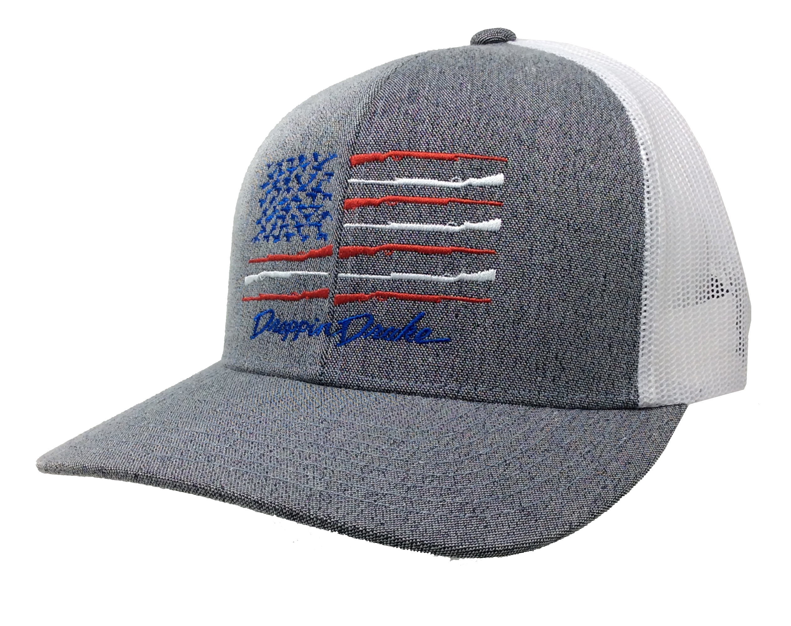Droppin Drake American Duck Flag Mesh Snapback Hat-Heather Grey/White/ American 