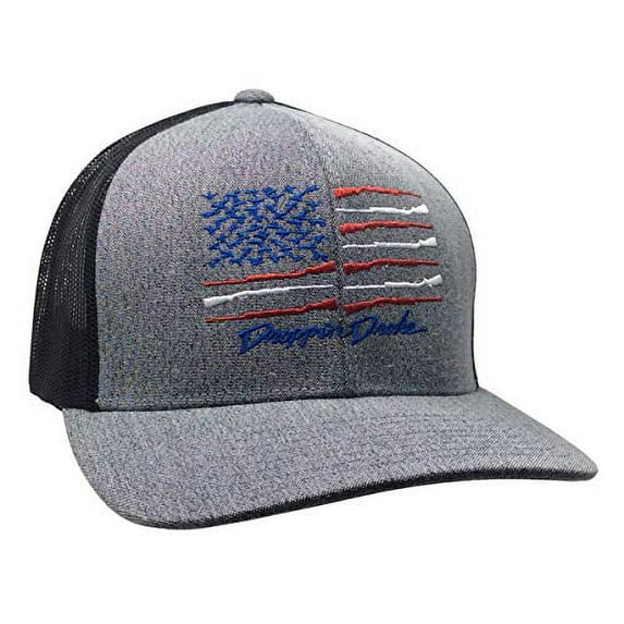 Droppin Drake American Duck Flag Trucker Mesh Snapback Hat- Gray Heather, Black Mesh