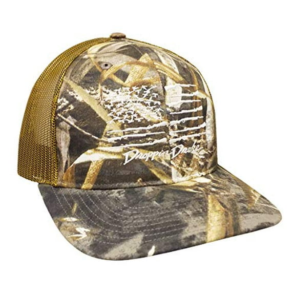 Droppin Drake American Duck Flag Trucker Mesh Snapback Hat-Real Tree Max-5, Buck Mesh