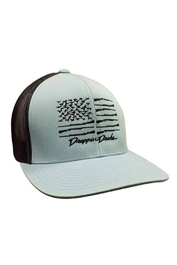 American Duck Flag Trucker Mesh Snapback Hat- Smoke Blue, Black Mesh