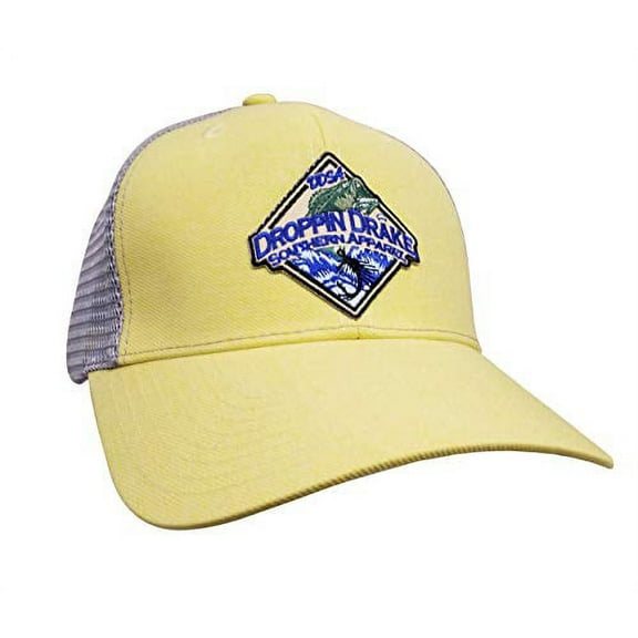 Droppin Drake Bass Patch Logo Trucker Mesh Snapback Hat- Lemon, Gray Mesh