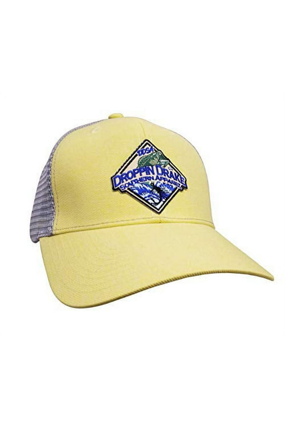 Bass Patch Logo Trucker Mesh Snapback Hat- Lemon, Gray Mesh