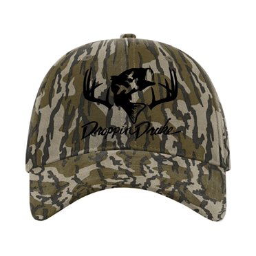 Droppin Drake Deer Hunting Fishing Ducks Casual Twill Camo Strapback-Bottomland, Black Thread
