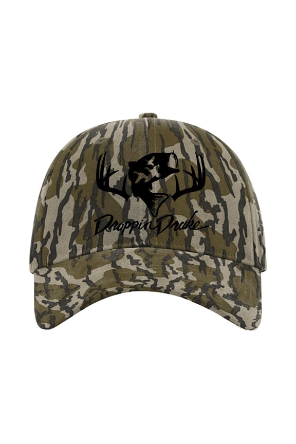Deer Hunting Fishing Ducks Casual Twill Camo Strapback-Bottomland, Black Thread