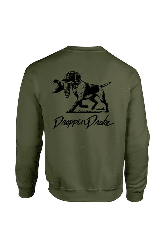 Dog Carrying Duck Hunting Southern Duck Call Mens Long-Sleeve Crewneck Sweatshirt-Military-xxl