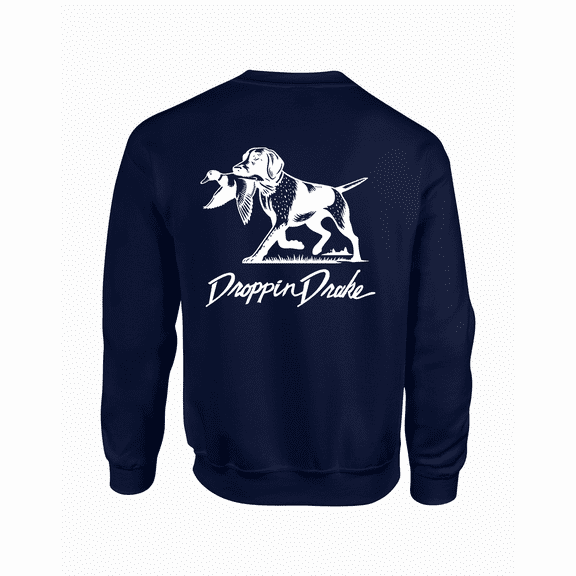 Droppin Drake Dog Carrying Duck Hunting Southern Duck Call Mens Long-Sleeve Crewneck Sweatshirt-Navy-4xl