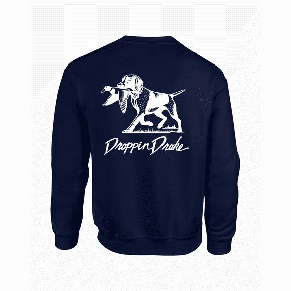 Droppin Drake Dog Carrying Duck Hunting Southern Duck Call Mens Long-Sleeve Crewneck Sweatshirt-Navy-4xl