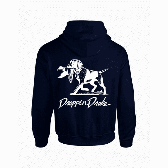 Droppin Drake Dog Carrying Duck Hunting Southern Duck Call Mens Long-Sleeve Hoodie-Navy-medium