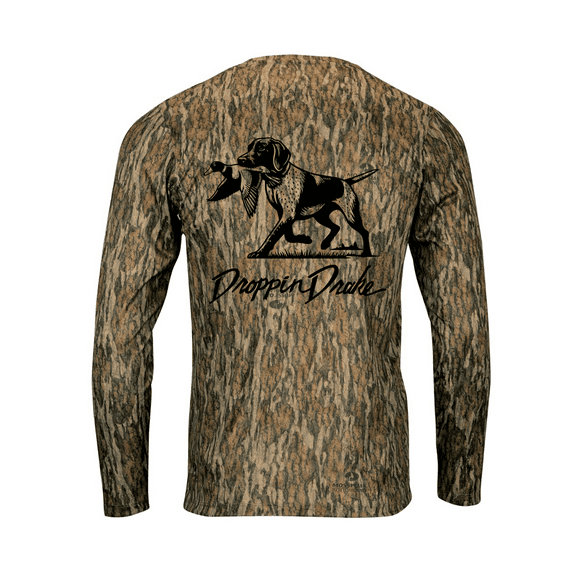 Dog Carrying Duck Hunting Southern Duck Call Mens Oxford Performance Camo Print Long Sleeve T-Shirt-xxl