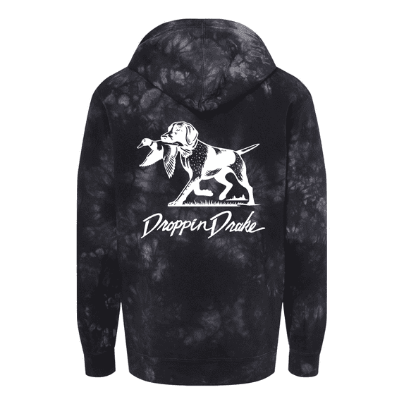 Droppin Drake Dog Carrying Duck Hunting Southern Duck Call Mens Tie-Dye Hoodie-Black-large