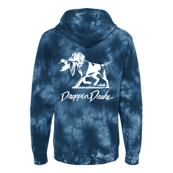 Droppin Drake Dog Carrying Duck Hunting Southern Duck Call Mens Tie-Dye Hoodie-Navy-xxl