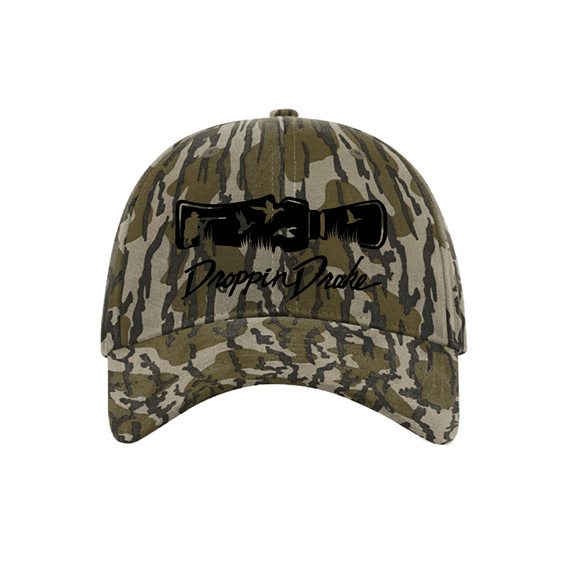 Droppin Drake Duck Call Hunting Scene Southern Mens Embroidered Casual Twill Camo Strapback-Bottomland, Black Thread