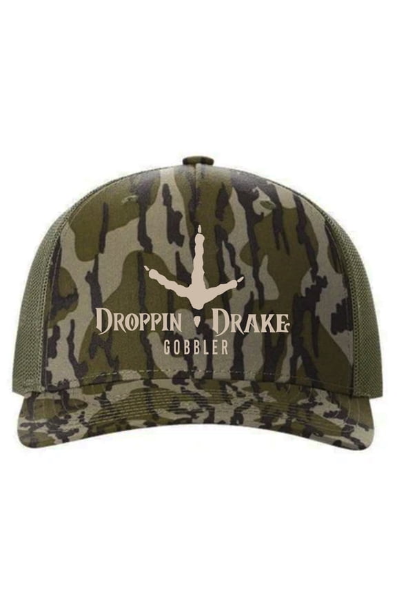 Gobbler Turkey Track Embroidered Snapback Trucker Hat - Mesh Back Design, Bottomland/Loden