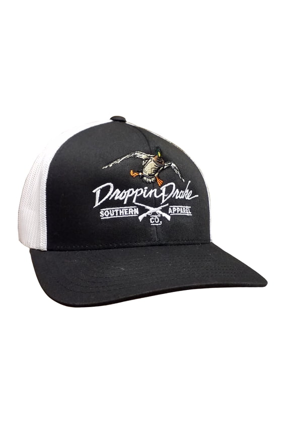 Mallard Duck and Gun X Logo Mesh Back Trucker Hat-Black