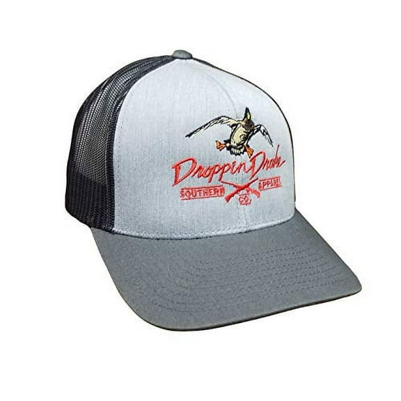 Droppin Drake Mallard Duck and Gun X Logo Trucker Mesh Snapback Hat- Heather Gray/Light Charcoal, Light Charcoal Mesh