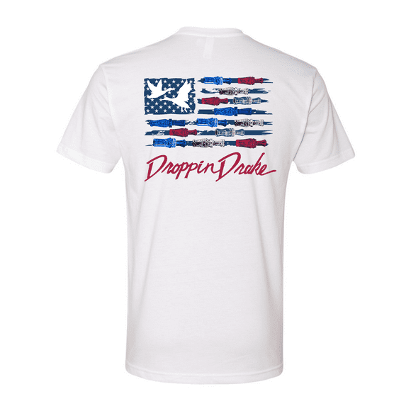Mens USA Duck Call Flag Red Lettering Cotton Polyester Blend Mens Short Sleeve T-Shirt-White-5X-Large