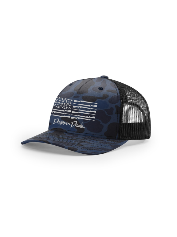Southern Apparel Co American Duck Gun Flag Trucker Mesh Snapback Hat-Admiral Duck Camo/Black