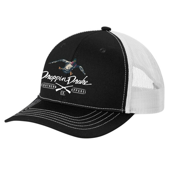 Droppin Drake Youth Mallard Duck and Gun X Logo Boys Mesh Back Embroidered Trucker Hat, Black/White