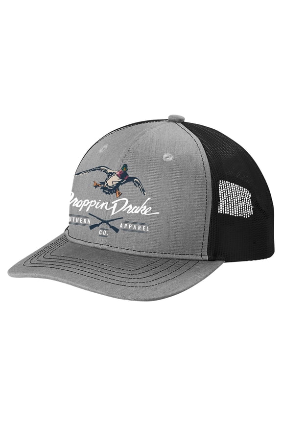 Youth Mallard Duck and Gun X Logo Boys Mesh Back Embroidered Trucker Hat, Heather Grey/Black