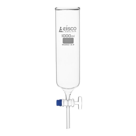 Dropping Funnel, 1000mL - Glass Key Stopcock, Open Top, Cylindrical - Ungraduated - Cylindrical, Borosilicate Glass - Eisco Labs