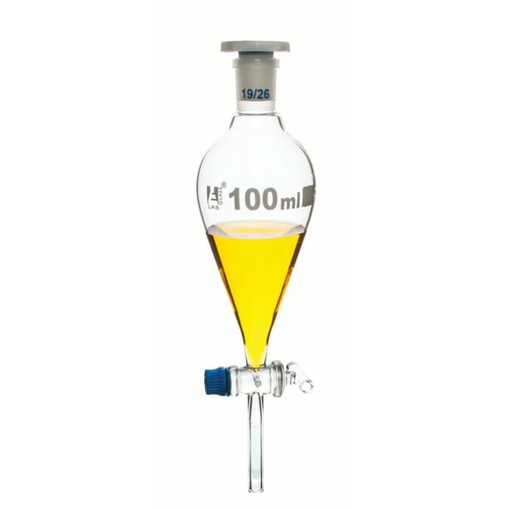 Dropping Funnel, 100ml - Squibb - Glass Stopcock - Socket/Cone Size 19/26 - Borosilicate Glass - Eisco Labs