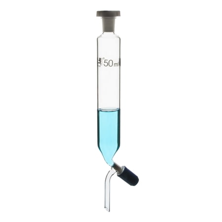 Dropping Funnel, 50ml, Cylindrical - Socket Size 19/26 - Includes Interchangeable Plastic Stopper - Screw Type Rotaflow Stopcock - Borosilicate Glass - Eisco Labs