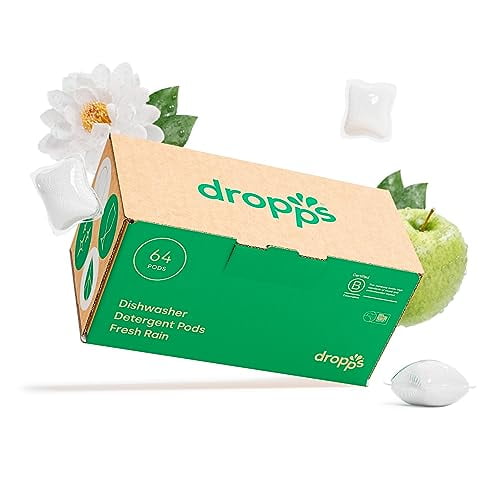 Dropps Dishwasher Detergent Pods Fresh Rain 64 Count Cuts Grease & Fights Stuck On Food